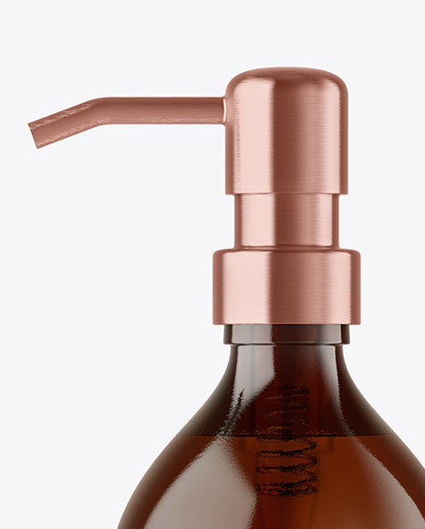 Amber Glass Cosmetic Bottle with Pump Mockup