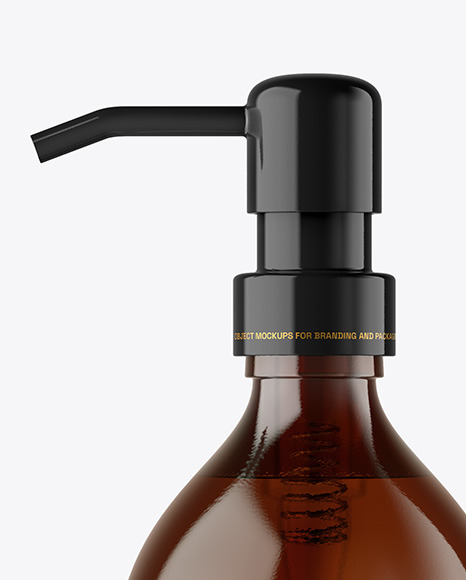 Amber Glass Cosmetic Bottle with Pump Mockup