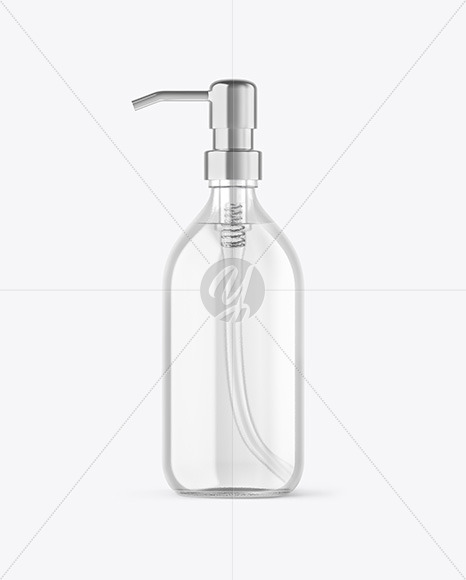 Clear Glass Cosmetic Bottle with Pump Mockup