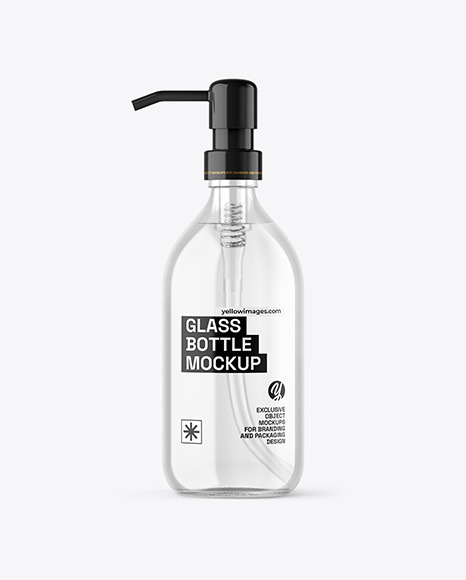 Clear Glass Cosmetic Bottle with Pump Mockup