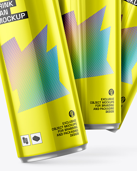 Glossy Metallic Cans Mockup