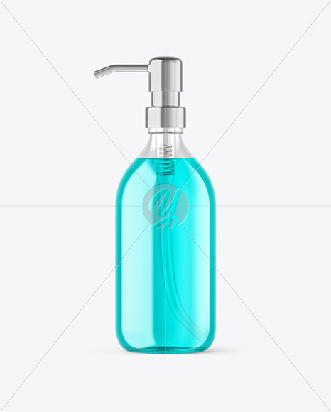 Color Liquid Glass Cosmetic Bottle with Pump Mockup