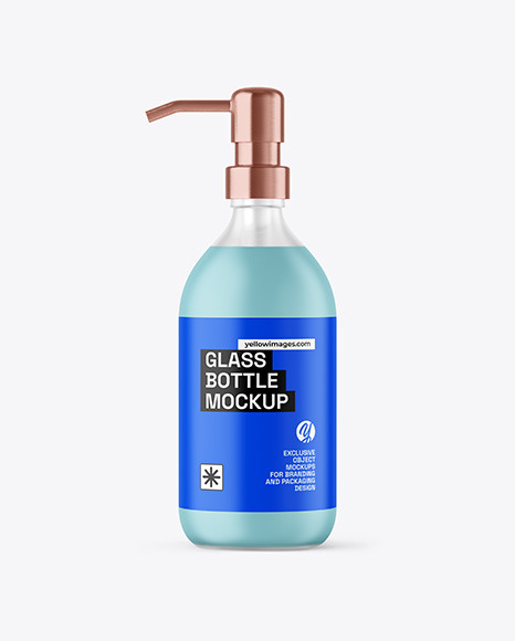 Frosted Liquid Soap Glass Cosmetic Bottle with Pump Mockup