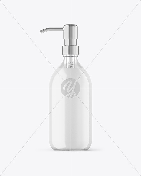 Clear Liquid Soap Glass Cosmetic Bottle with Pump Mockup