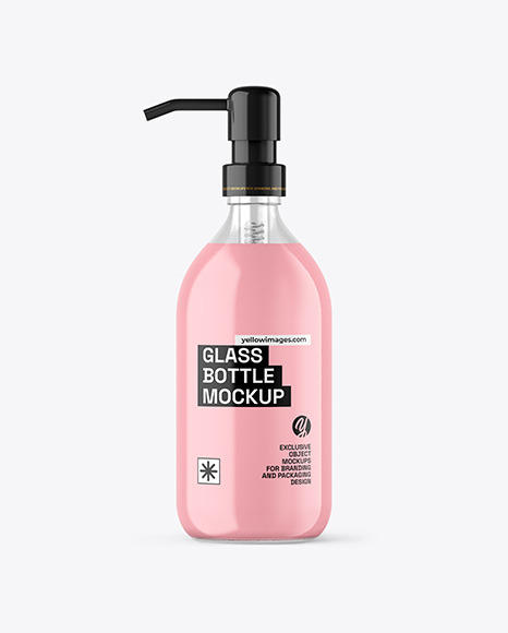 Clear Liquid Soap Glass Cosmetic Bottle with Pump Mockup