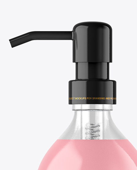 Clear Liquid Soap Glass Cosmetic Bottle with Pump Mockup