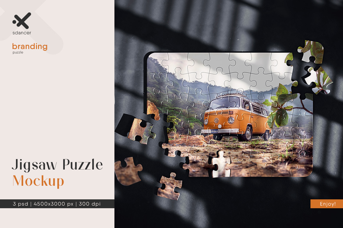 Jigsaw Puzzle On Black Surface Mockup Jigsaw Puzzle On Black Surface Mockup