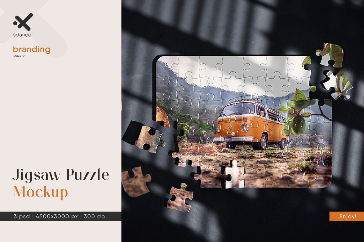 Jigsaw Puzzle On Black Surface Mockup