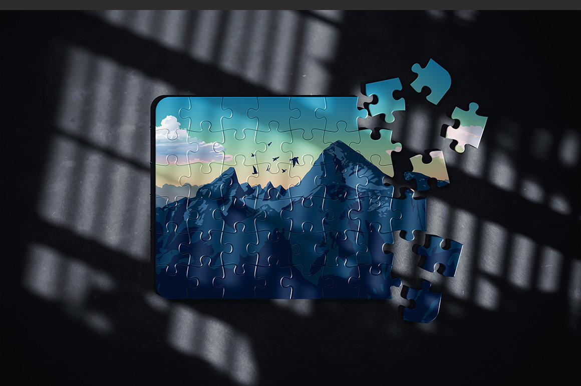 Jigsaw Puzzle On Black Surface Mockup Jigsaw Puzzle On Black Surface Mockup