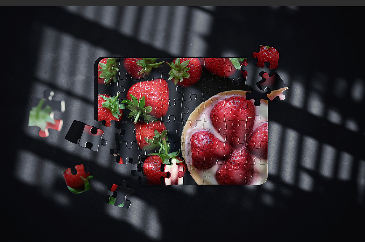 Jigsaw Puzzle On Black Surface Mockup Jigsaw Puzzle On Black Surface Mockup