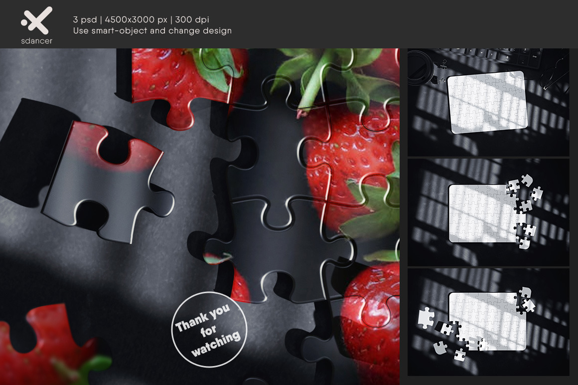 Jigsaw Puzzle On Black Surface Mockup