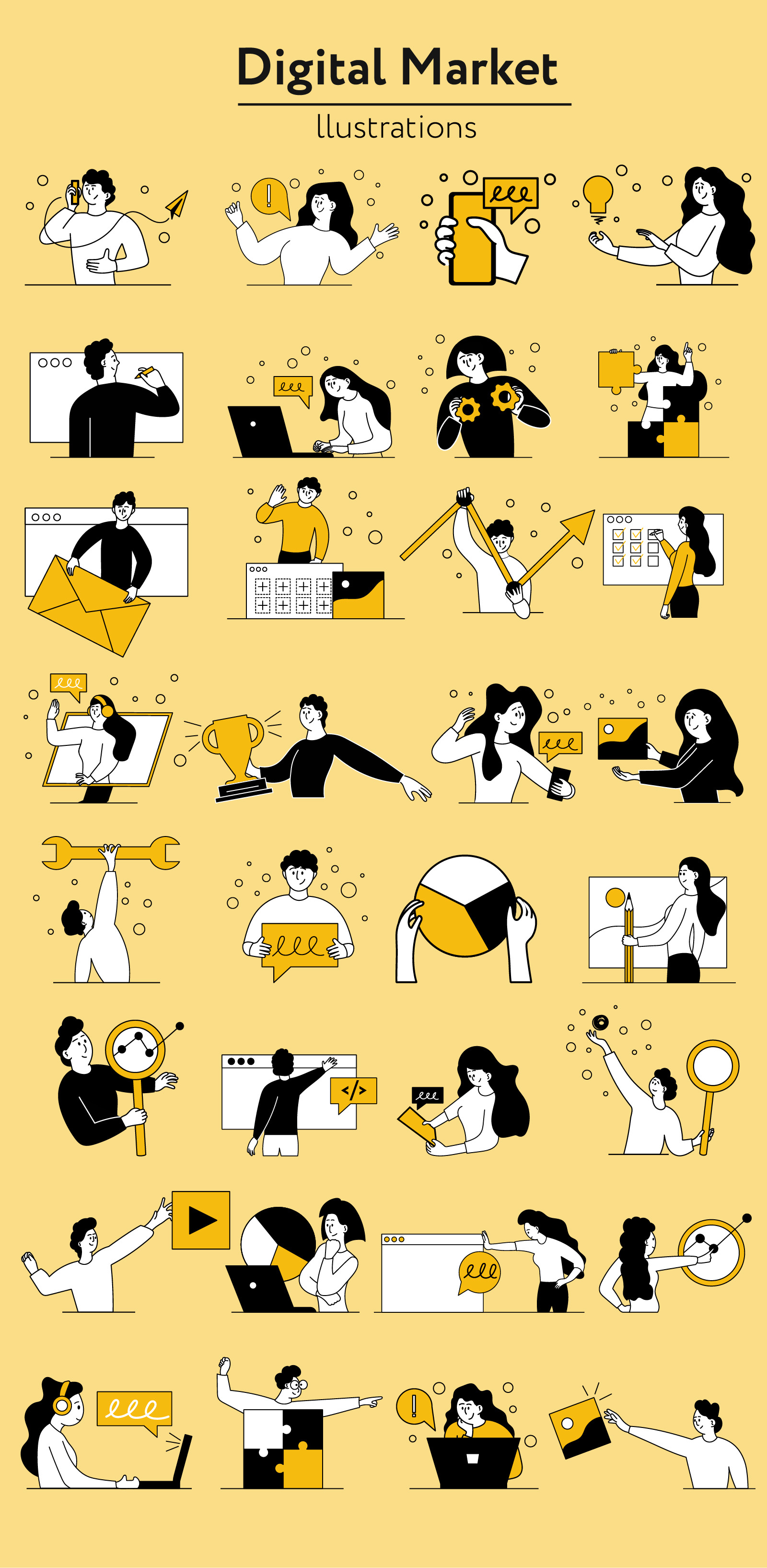Digital market illustration with people Digital market illustration with people