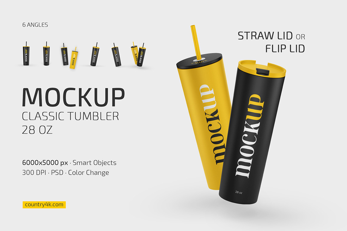 Straw/Flip Lid Tumbler 28 oz Mockup