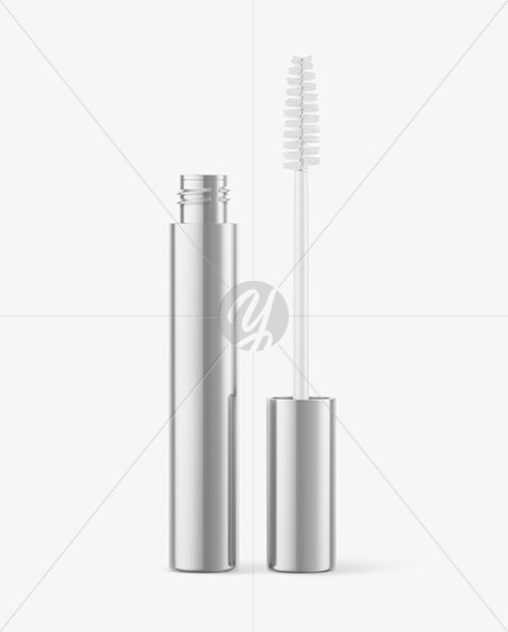 Opened Glossy Metallic Mascara Tube Mockup