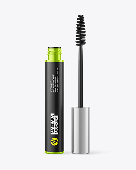 Opened Glossy Metallic Mascara Tube Mockup