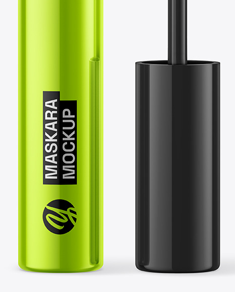 Opened Glossy Metallic Mascara Tube Mockup