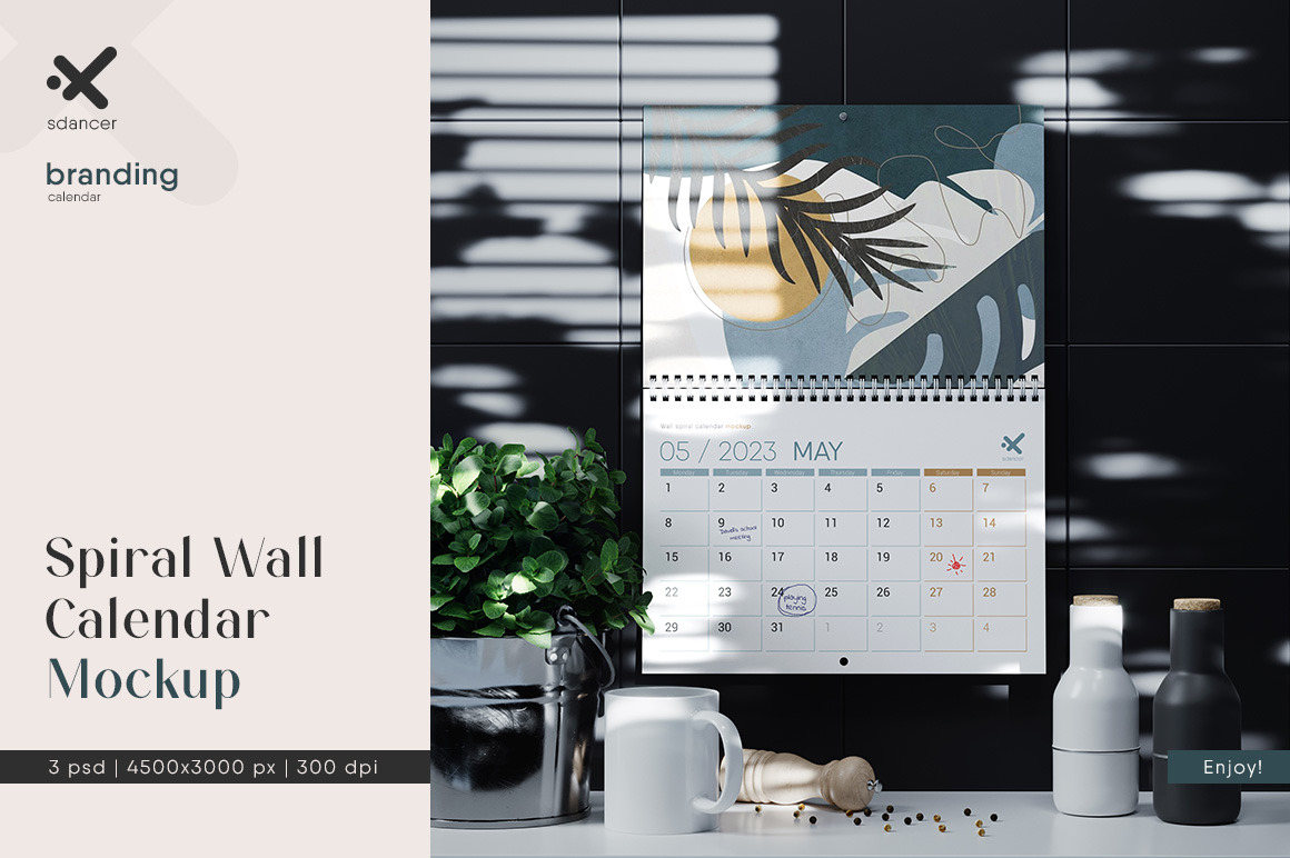 Spiral Wall Calendar Mockup Spiral Wall Calendar Mockup