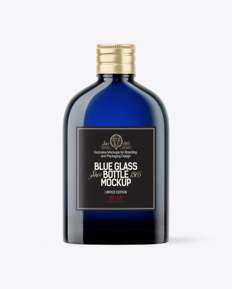 Blue Glass Bottle Mockup