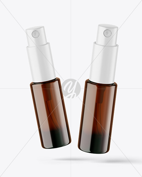 Two Amber Glass Spray Bottles Mockup