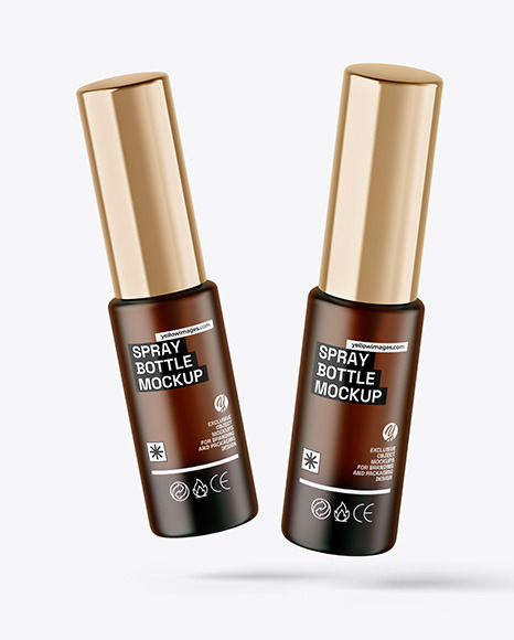 Two Frosted Amber Glass Spray Bottles Mockup
