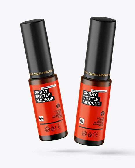Two Frosted Amber Glass Spray Bottles Mockup