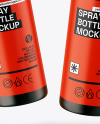 Two Frosted Amber Glass Spray Bottles Mockup