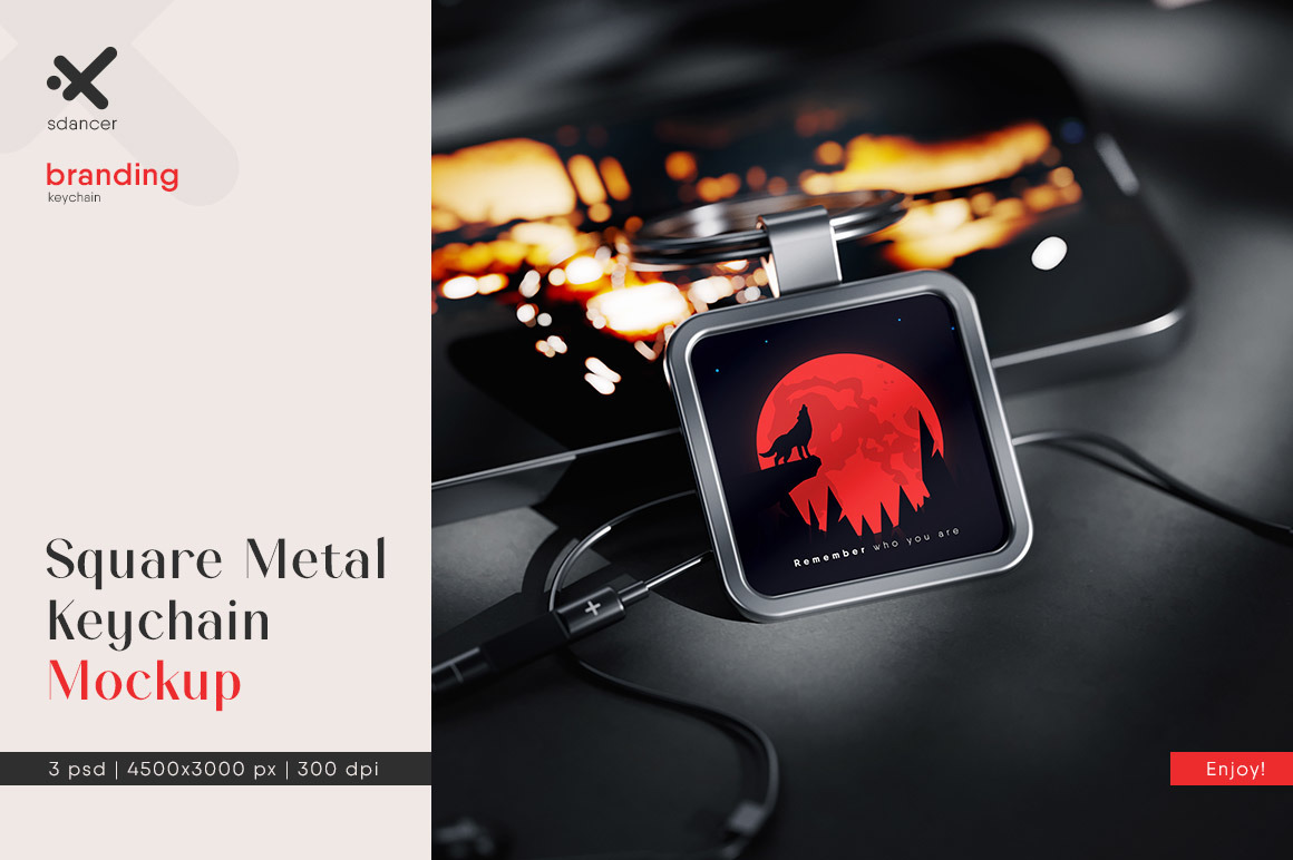 Square Metal Keychain Mockup Square Metal Keychain Mockup