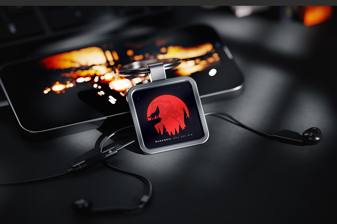 Square Metal Keychain Mockup Square Metal Keychain Mockup