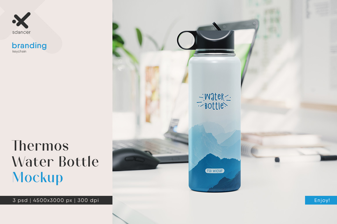 Thermos Water Bottle Mockup Thermos Water Bottle Mockup