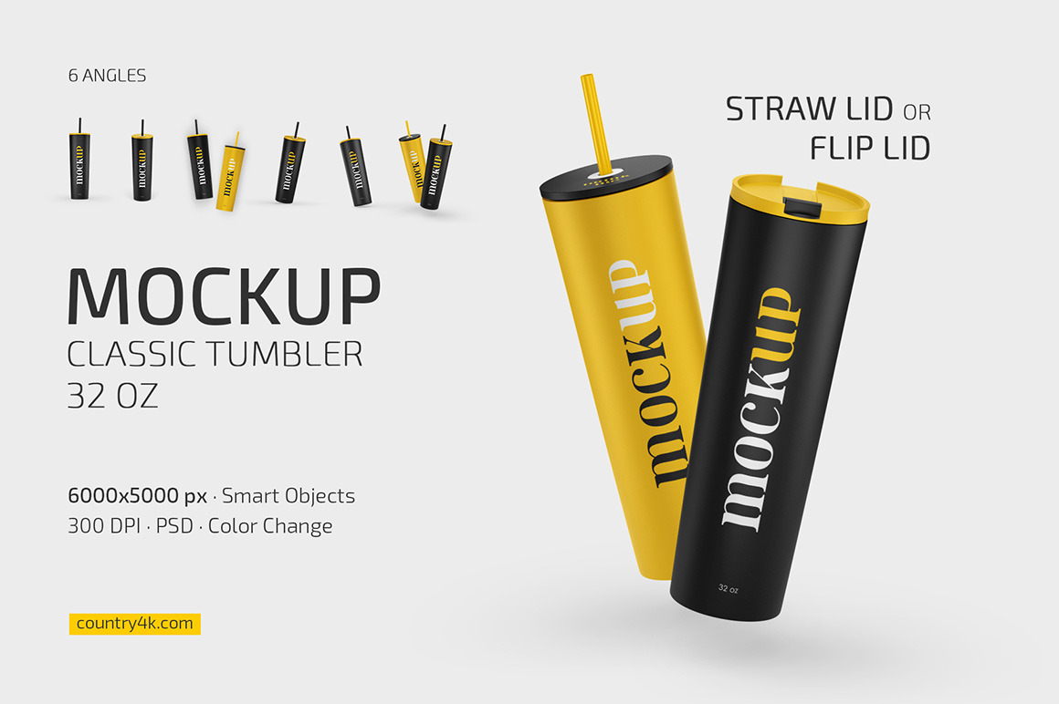 Straw/Flip Lid Tumbler 32 oz Mockup