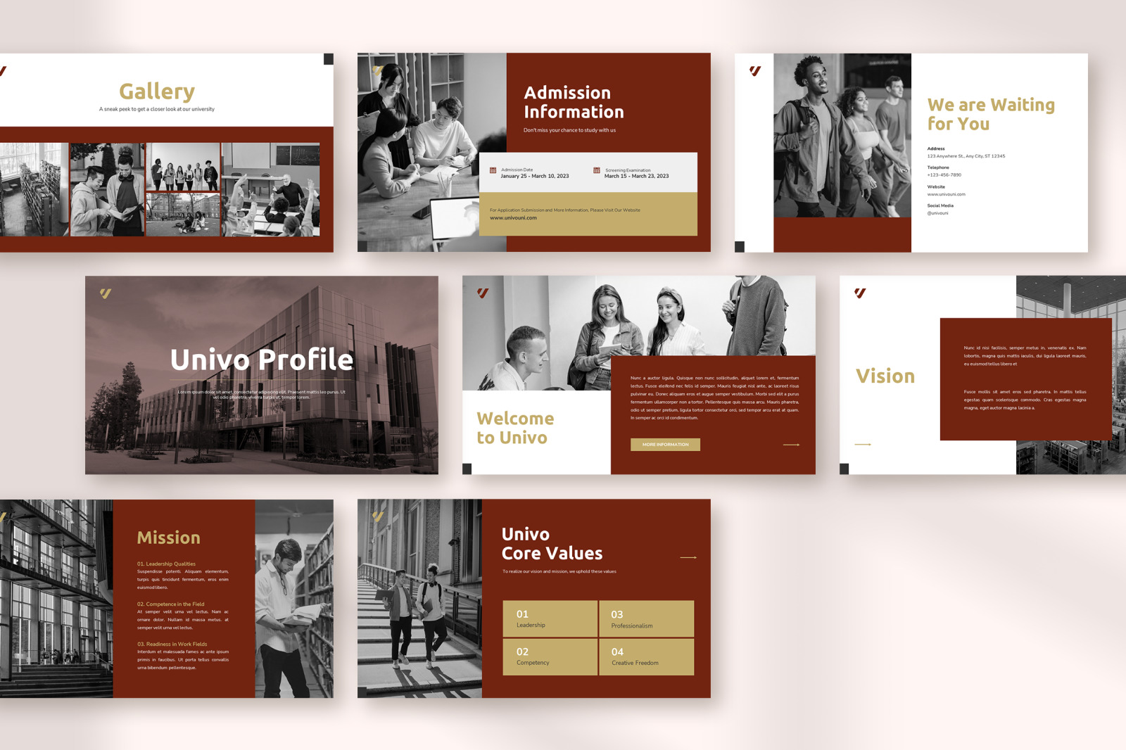 Univo – classy red simple modern university profile presentation