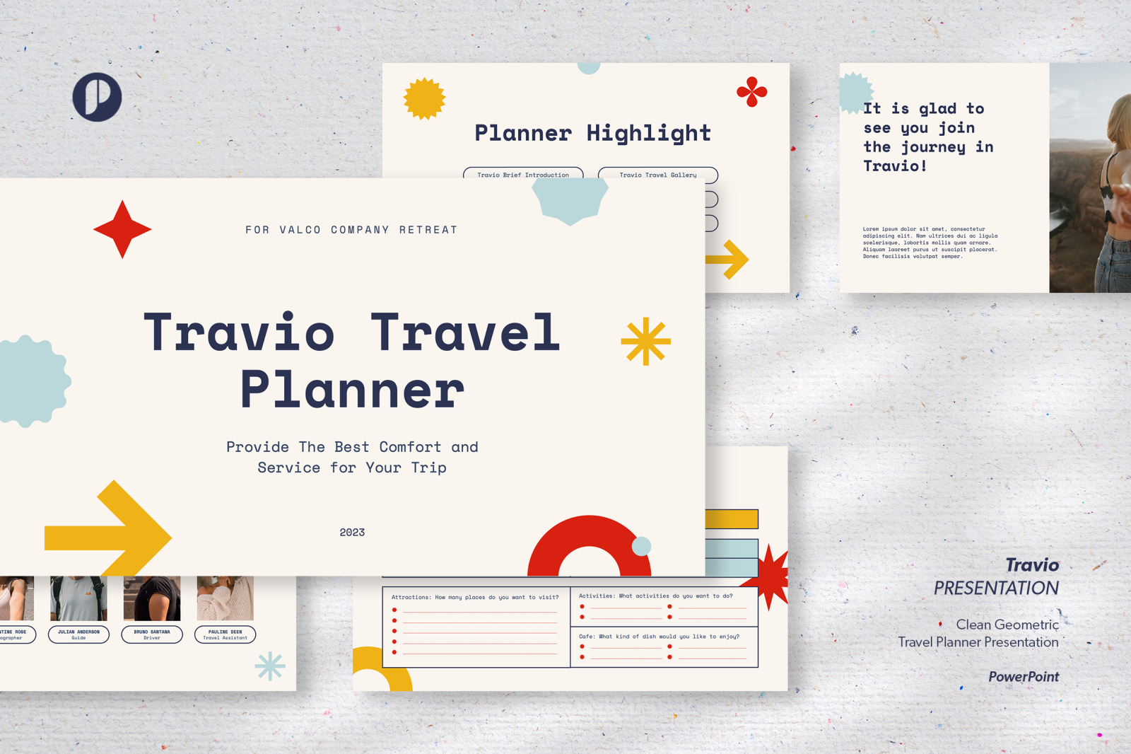 Travio - clean geometric travel planner presentation