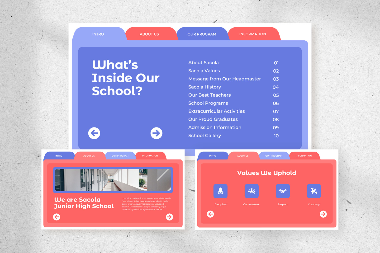 Sacola – blue salmon fun bold school profile presentation