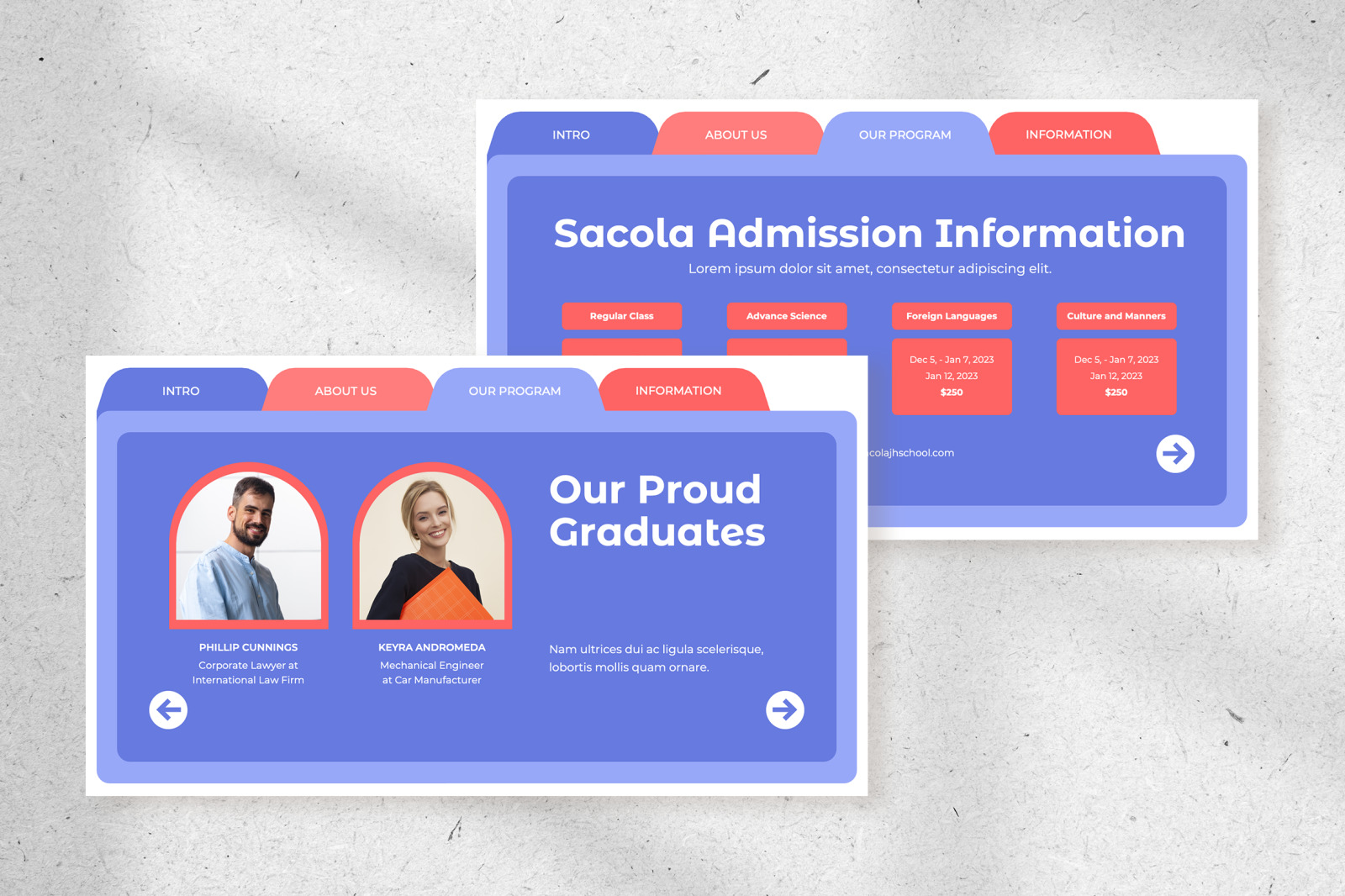 Sacola – blue salmon fun bold school profile presentation