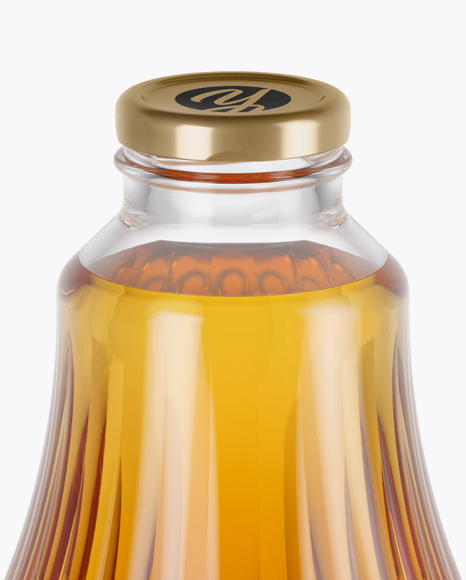 Clear Glass Red Apple Juice Bottle Mockup (High Angle Shot)