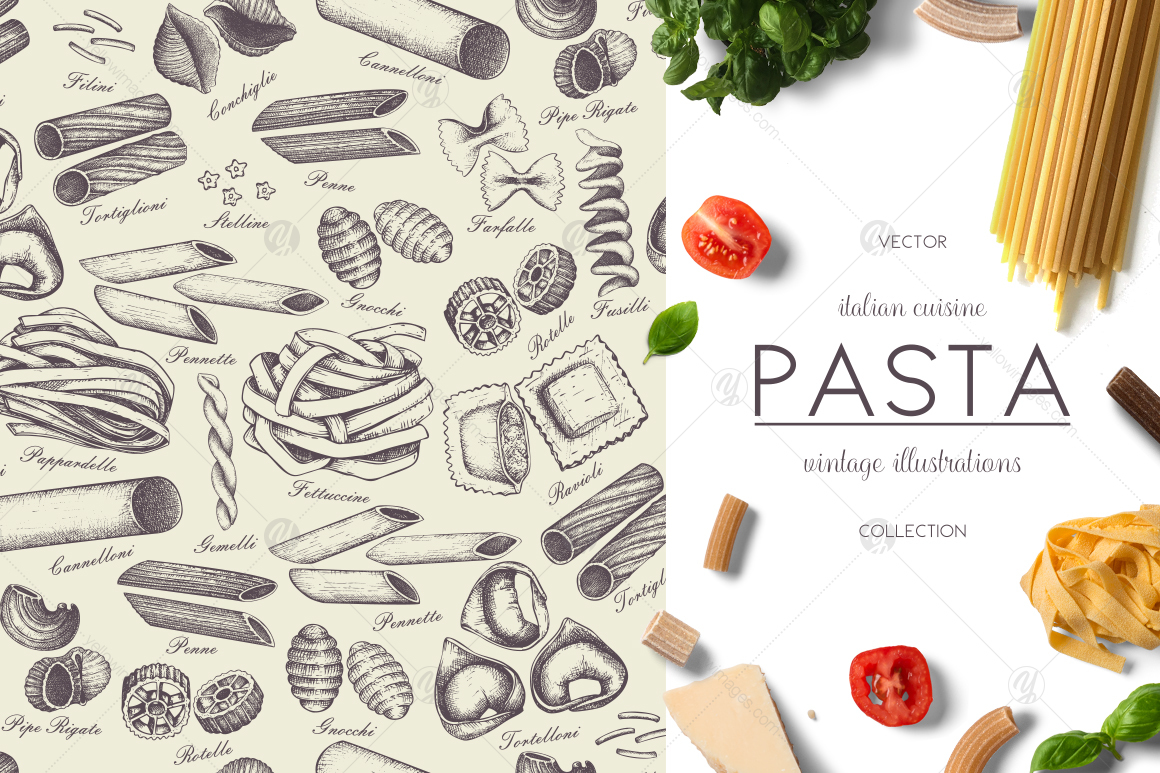 Hand Drawn Italian Pasta Collection Hand Drawn Italian Pasta Collection