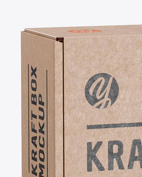 Kraft Carton Box Mockup - Half Side View (eye-level shot)