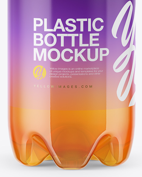 Clear PET 1L Bottle with Orange Drink Mockup