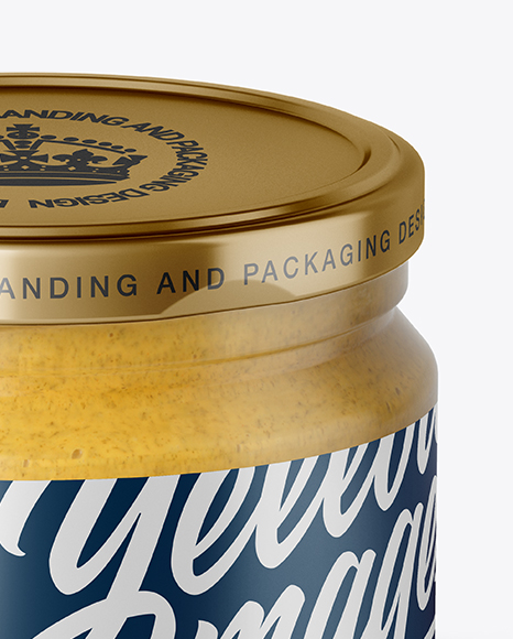 250ml Clear Glass Jar with Mustard Mockup (High-Angle Shot)