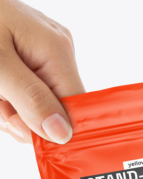 Matte Stand Up Pouch in a Hand Mockup