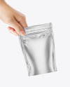 Metallic Stand Up Pouch in a Hand Mockup