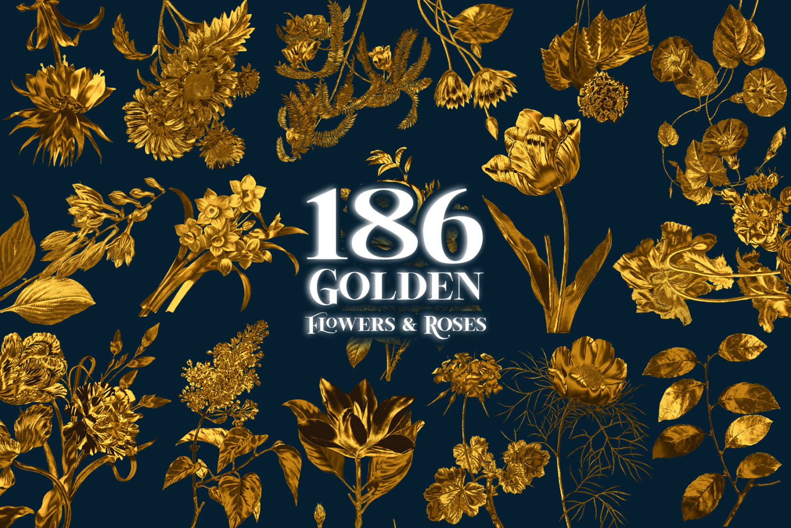 Golden Garden - 186 Roses &amp; Flowers PNG Clipart Set