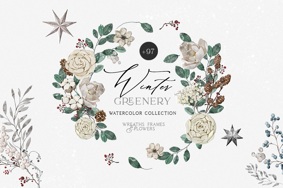 Winter Greenery Watercolor Set