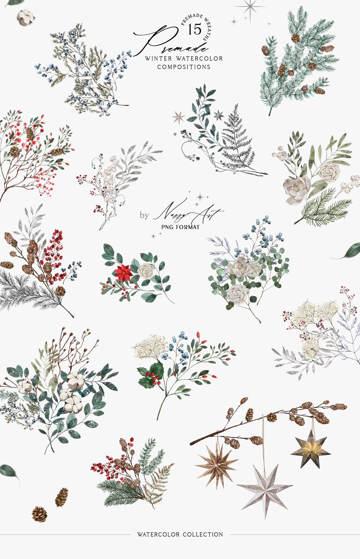 Winter Greenery Watercolor Set Winter Greenery Watercolor Set