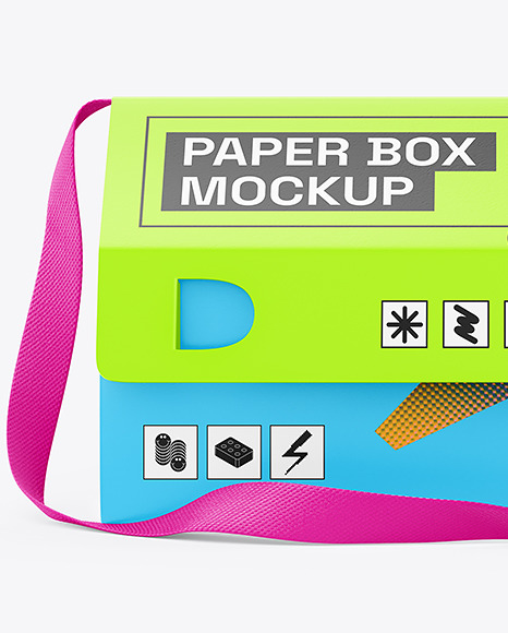 Matte Paper Box w/ Textile Strap Handle Mockup