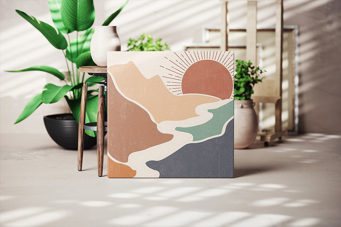 Square Canvas Frame In Art Workshop Mockup Square Canvas Frame In Art Workshop Mockup