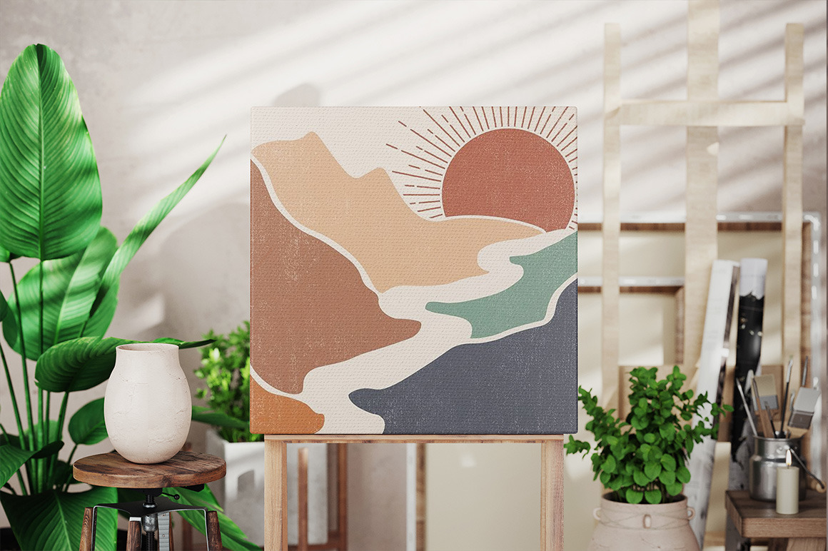 Square Canvas Frame In Art Workshop Mockup Square Canvas Frame In Art Workshop Mockup