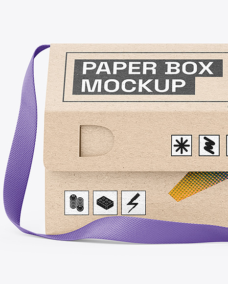 Kraft Paper Box w/ Textile Strap Handle Mockup