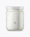 Clear Glass Jar with Garlic Sauce Mockup