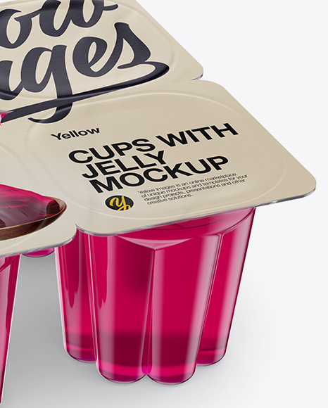 4 Pack Clear Cups with Jelly Mockup - Half Side (High Angle Shot) & Top